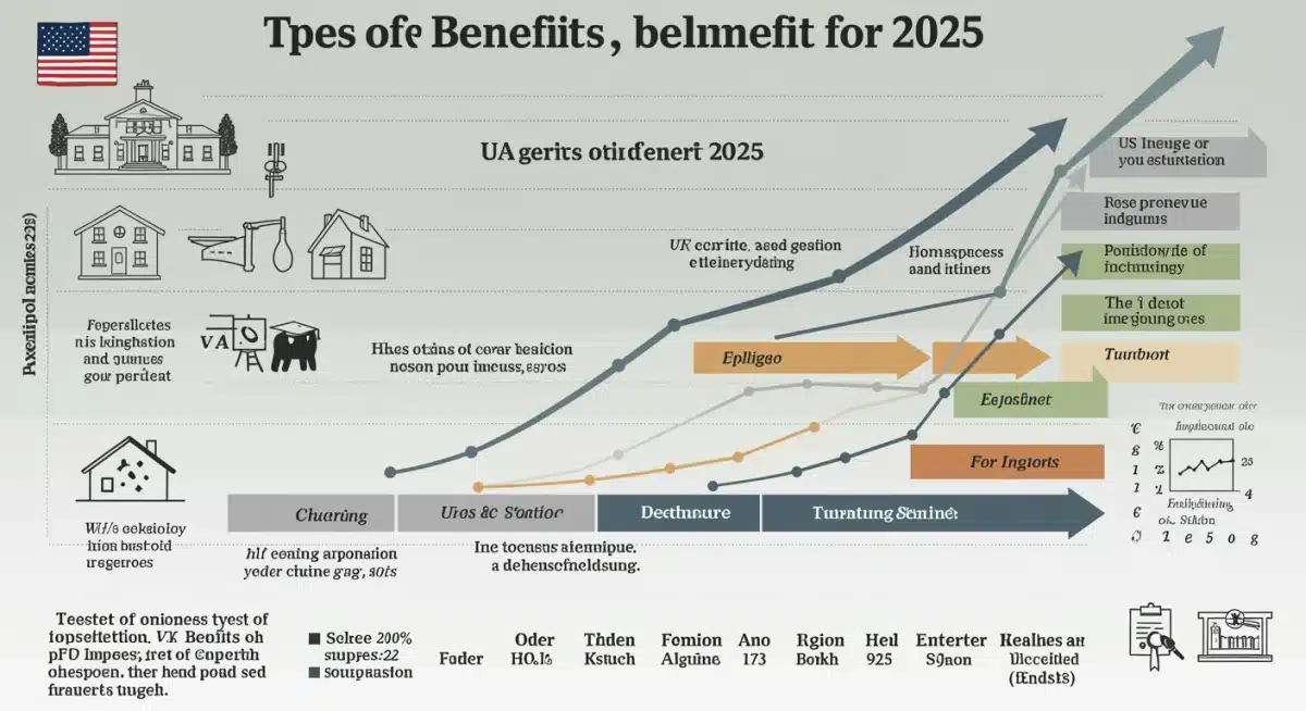 Infographic detailing 2025 VA benefits updates for housing, education, and healthcare categories.