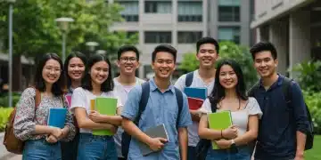 College students on campus discussing financial aid options