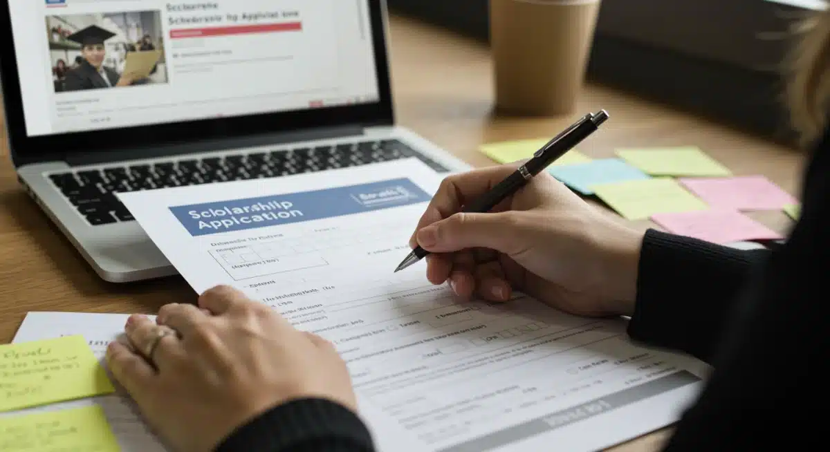 Student actively filling out scholarship application form
