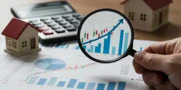 Financial graph analysis with magnifying glass, calculator, and house miniature, symbolizing urgent financial planning for 2025 interest rate projections.