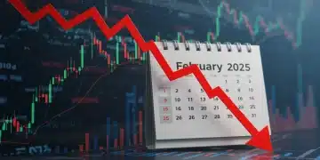 Stock market chart showing S&P 500 decline in early 2025, with analysts discussing future trends.