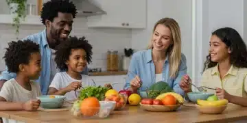 Family enjoying a healthy meal, symbolizing food security and well-being amidst benefit changes.