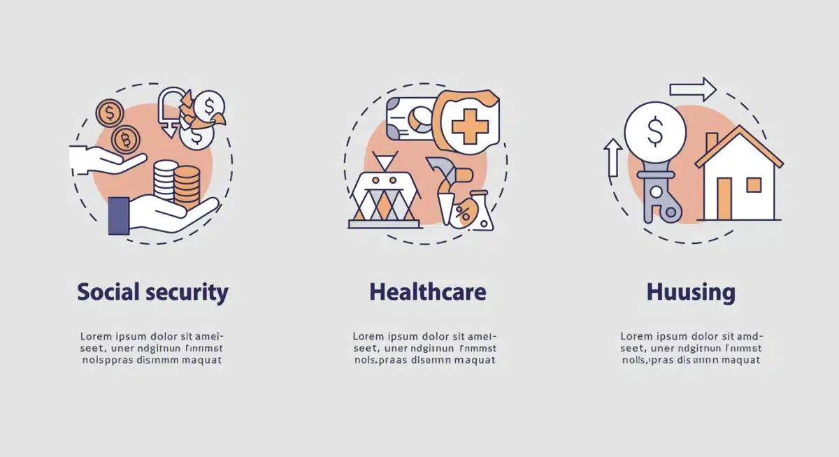 Infographic showing key changes in social security, healthcare, and housing benefits for 2026