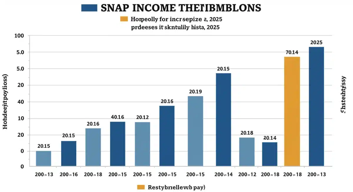 Infographic displaying a bar chart of rising SNAP income thresholds for various household sizes.
