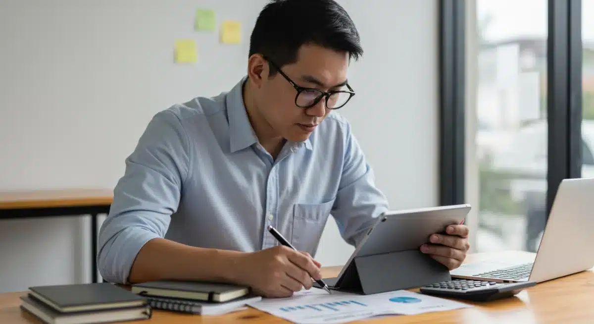 Person reviewing financial documents and planning strategies for interest rate changes.