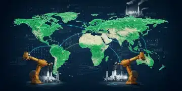 Global trade routes converging on US manufacturing facilities