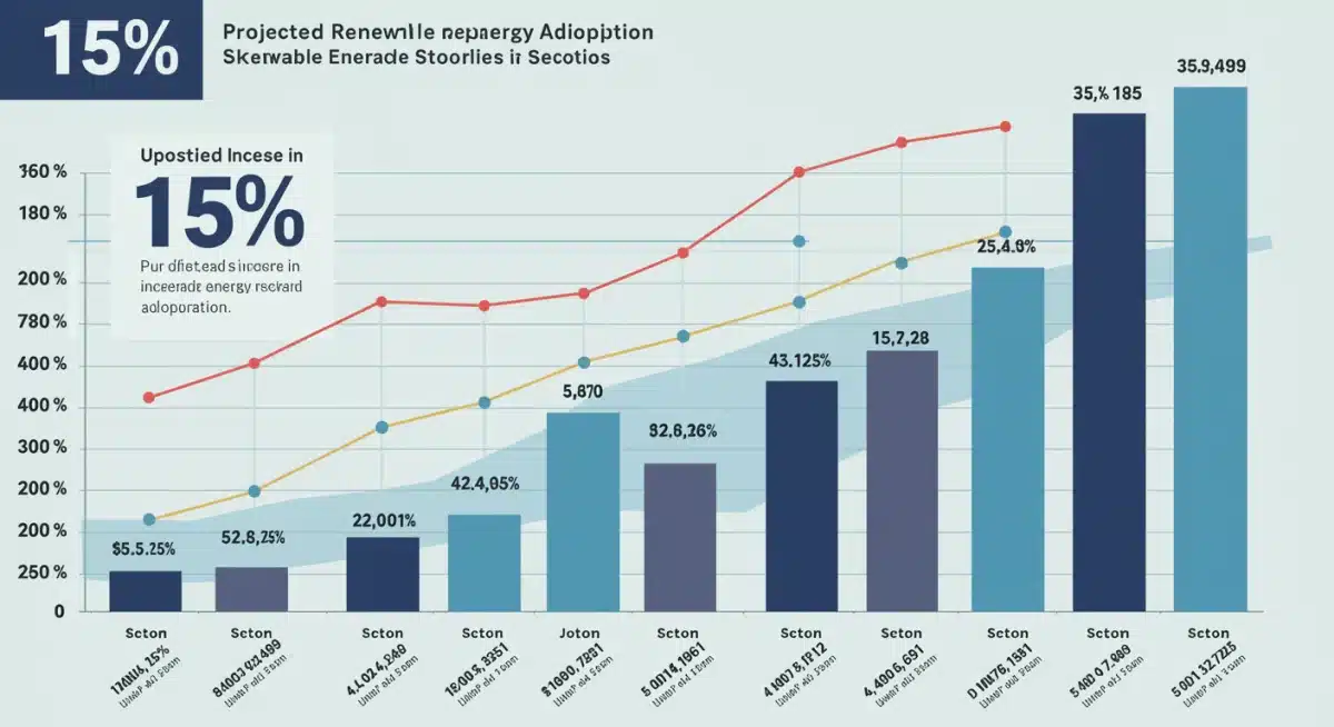 Infographic visualizing the projected 15% increase in US renewable energy adoption by mid-2026, detailing growth across various energy types and states.