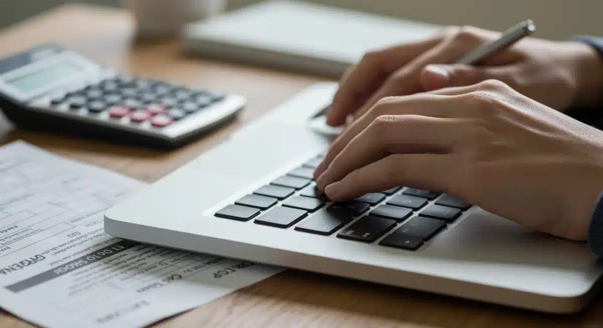 Student typing on a laptop, focused on a FAFSA application form and financial calculations.