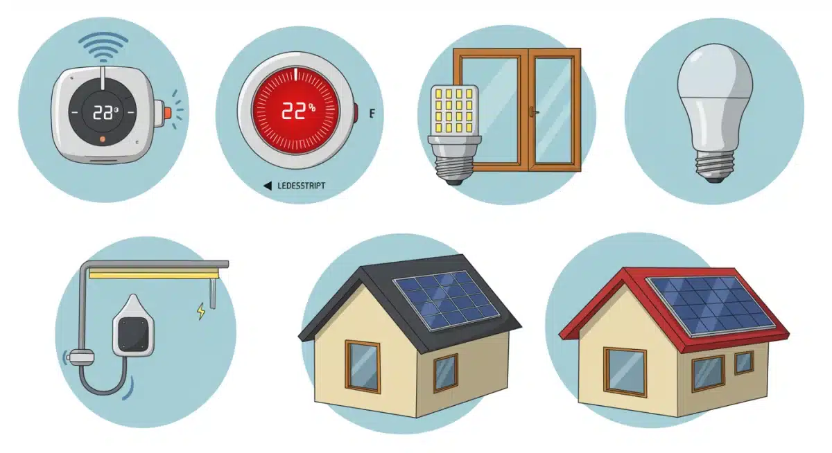 Infographic displaying various energy-saving measures and their potential financial impact.