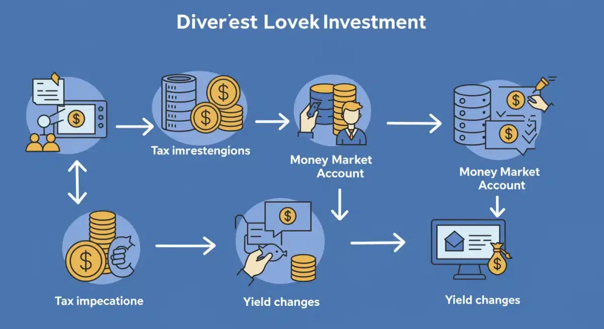 Illustration of low-risk investment portfolio components with tax implications and yield changes noted.