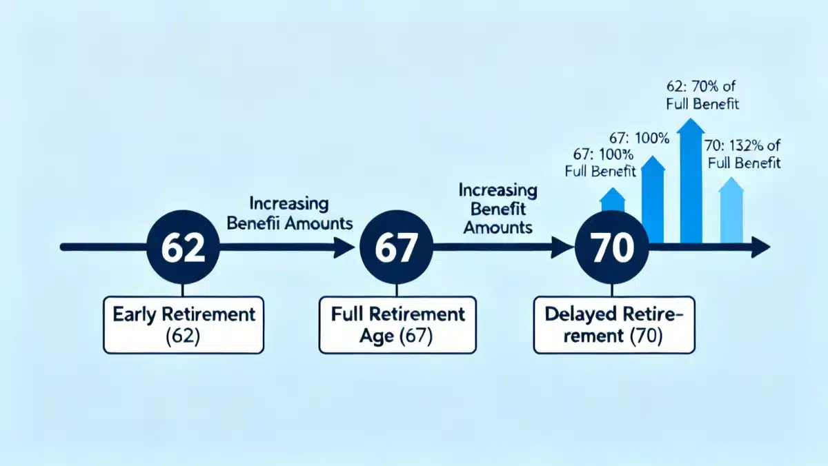 Timeline illustrating the financial benefits of delayed Social Security claiming