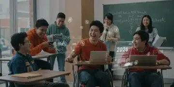 Diverse students in inclusive classroom with policy and funding symbols, 2026