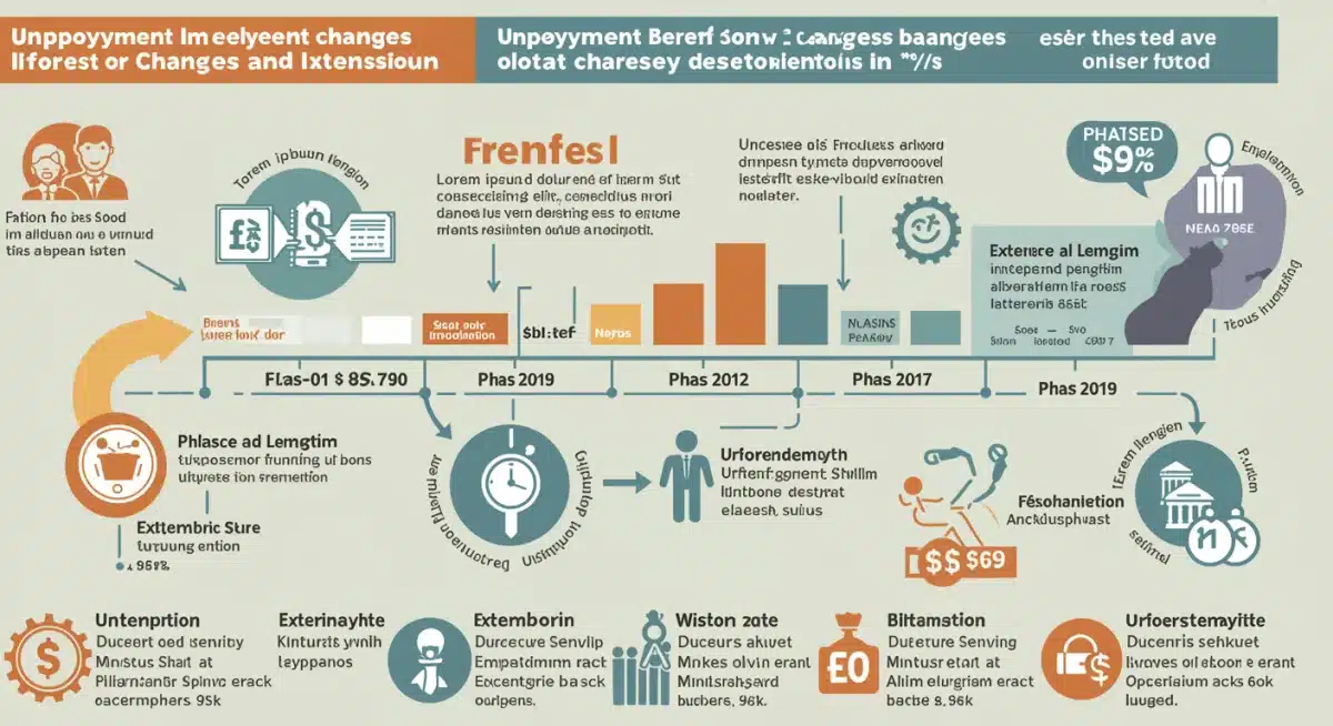 Infographic showing a timeline of unemployment benefit changes and extended durations.