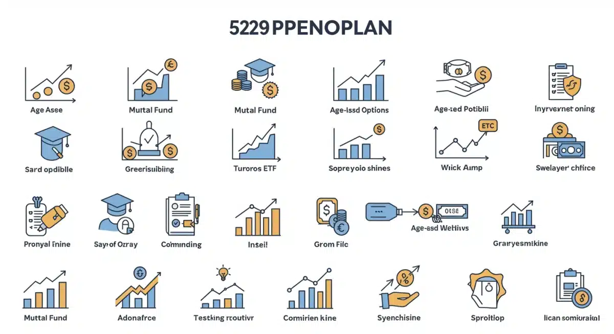 Diverse investment portfolio options within a 529 plan, showing growth potential and asset allocation.