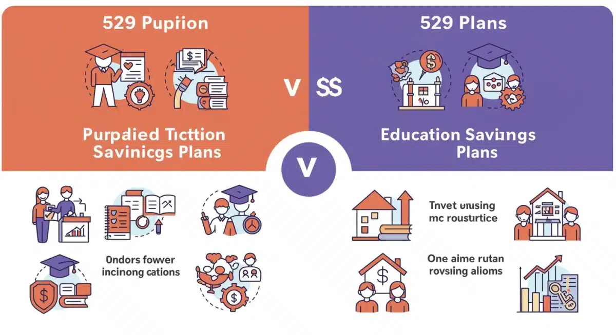 Infographic comparing prepaid tuition and education savings 529 plans, highlighting their key features and differences.