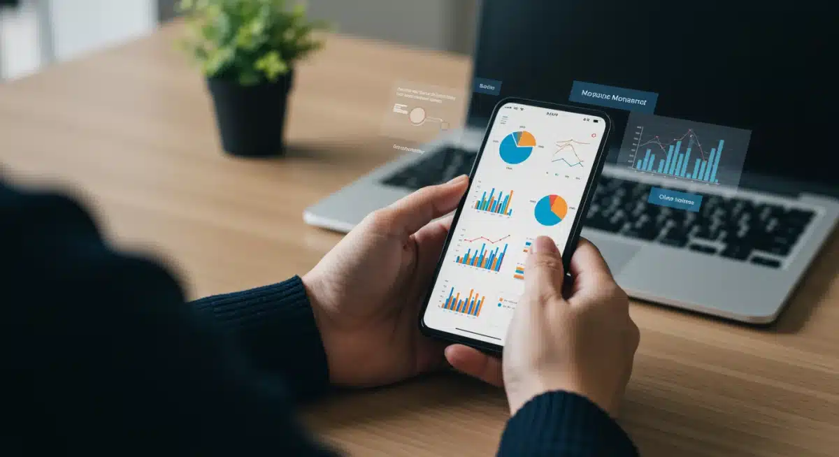 Individual actively managing personal finances on a mobile banking app to monitor and avoid potential fees.