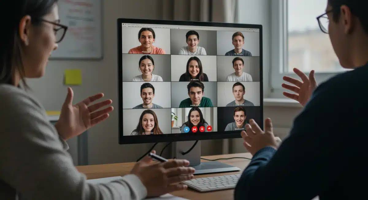 Students collaborating effectively in a virtual group project via video conferencing.