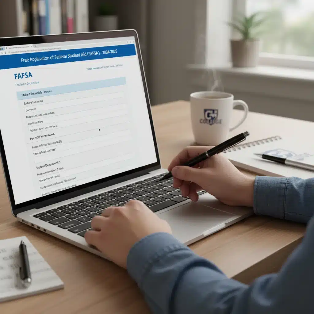 Filling out FAFSA form online for student aid