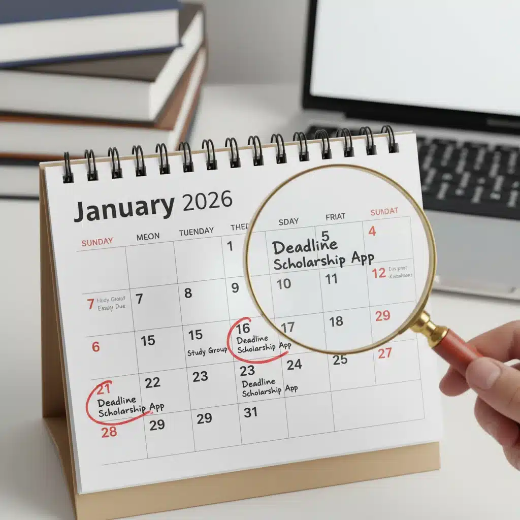 January 2026 calendar with scholarship application deadlines highlighted
