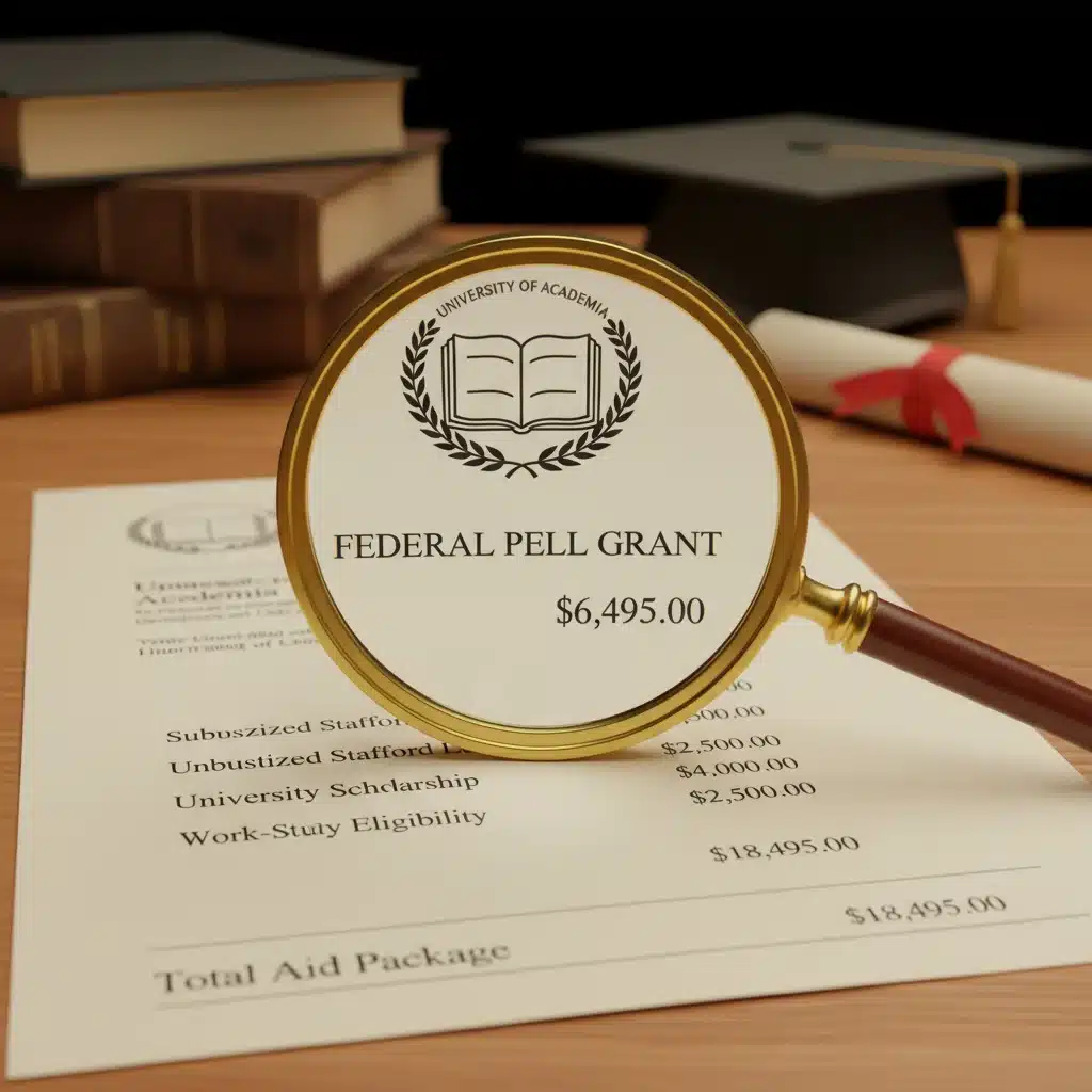 Pell Grant highlighted on a financial aid award letter