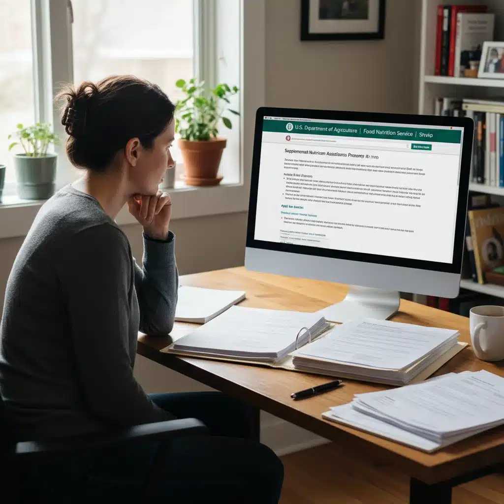 Person reviewing SNAP eligibility requirements on a computer.