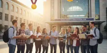 Students smiling in front of university, representing scholarship opportunities for 2026