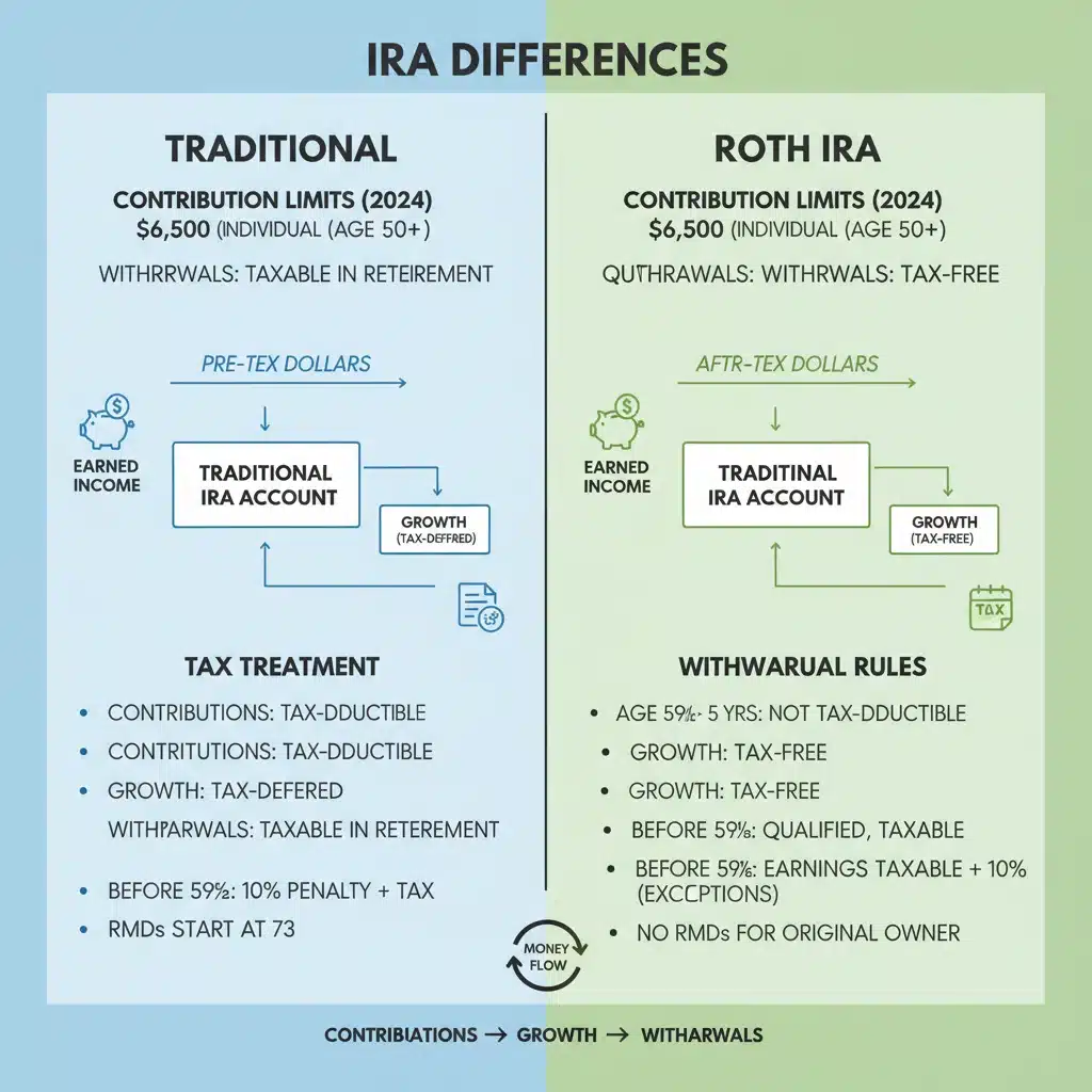 Comparison of Traditional vs Roth IRA benefits and rules