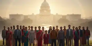 Diverse group anticipating US immigration policy changes with the Capitol in the background