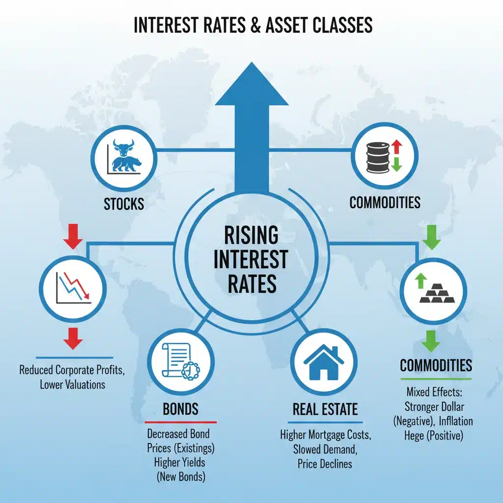 Infographic showing interest rate hike effects on different asset classes
