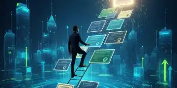 Person climbing a ladder of certifications towards a successful career future