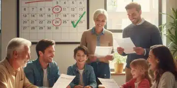 People reviewing energy assistance program documents with a calendar highlighting November