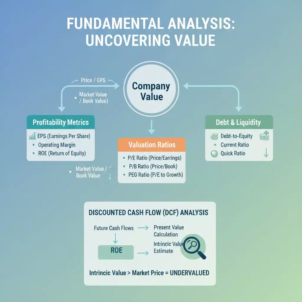 Infographic showing key financial ratios for identifying undervalued US stocks