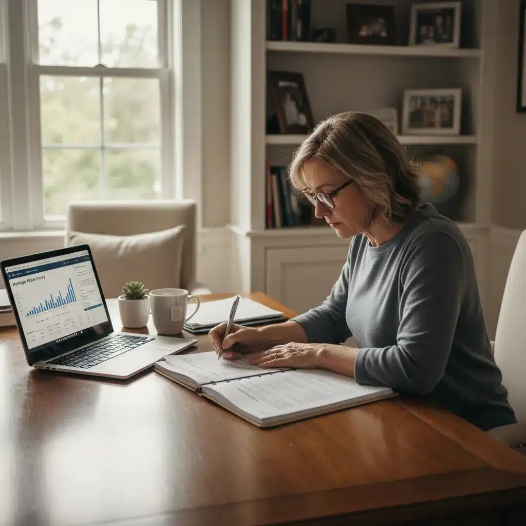 Homeowner reviewing mortgage refinancing documents at home