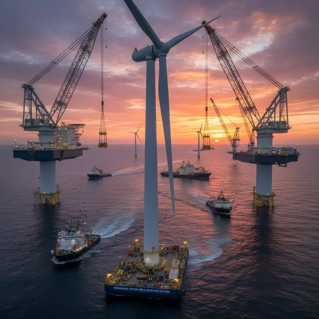 Offshore wind farm under construction, symbolizing job creation and economic growth from renewable energy investments.